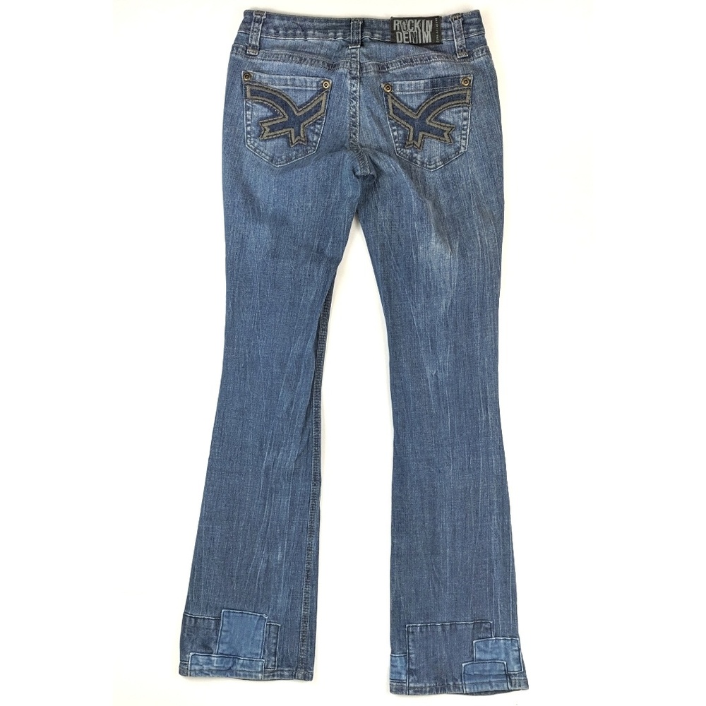 Rockin Denim Distressed Patchwork Flared Jeans 5 - image 4